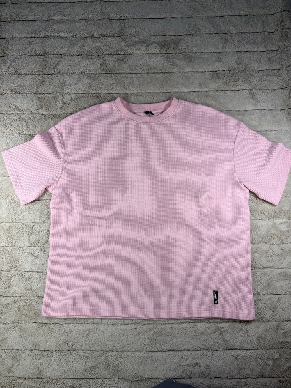 Comfrt Pink Waffle Oversized Cozy Lounge Tee, Large